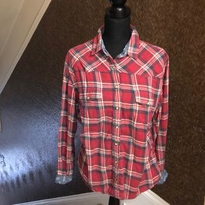 Soft Rustic Red Flannel Snap Front Denim Accents